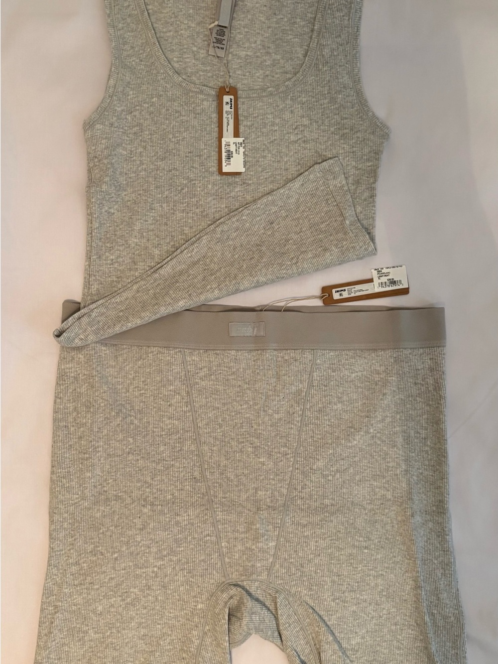SKIMS Ribbed Tank & High-Waist Short Set - Light Heather Gray